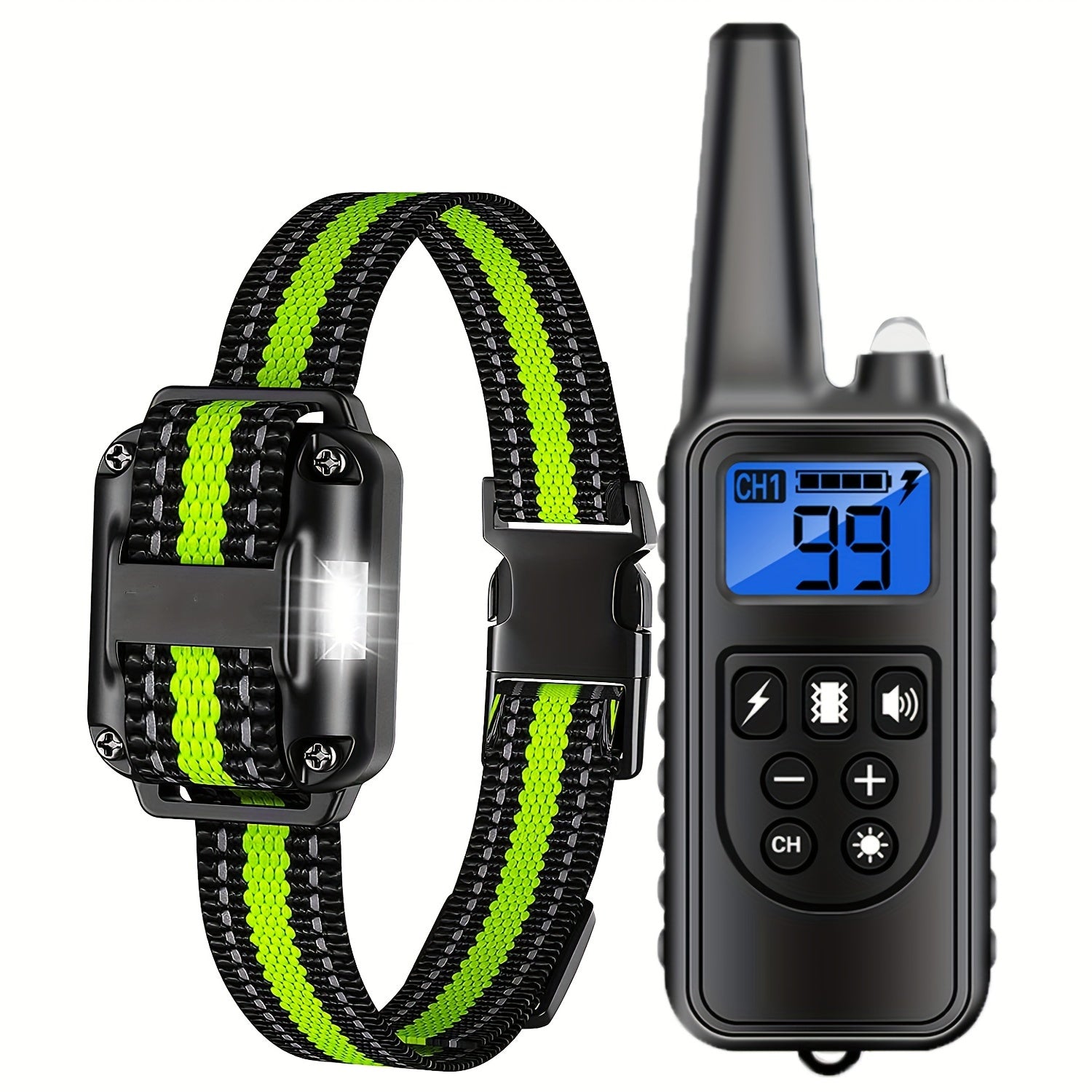 Dog Training Collar with LED Light Beep Vibration Shock Rechargeable for Medium to Large Dogs