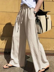 Women’s Lightweight Casual Pants with Drawstring Waist Beige Straight-Leg All-Season