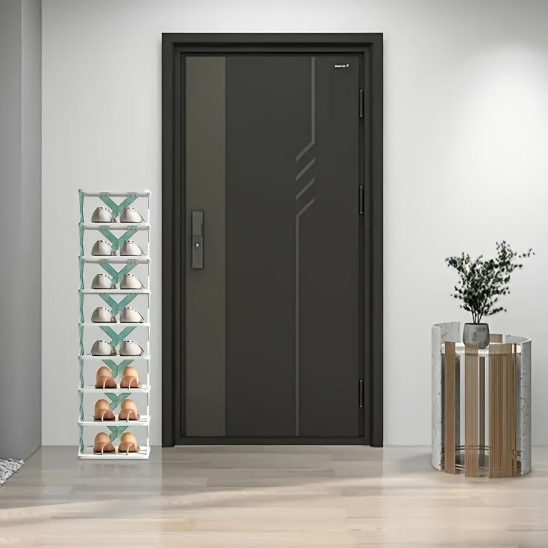 9-Layer Stackable Plastic Shoe Rack Vertical Organizer Space-Saving Floor Mount