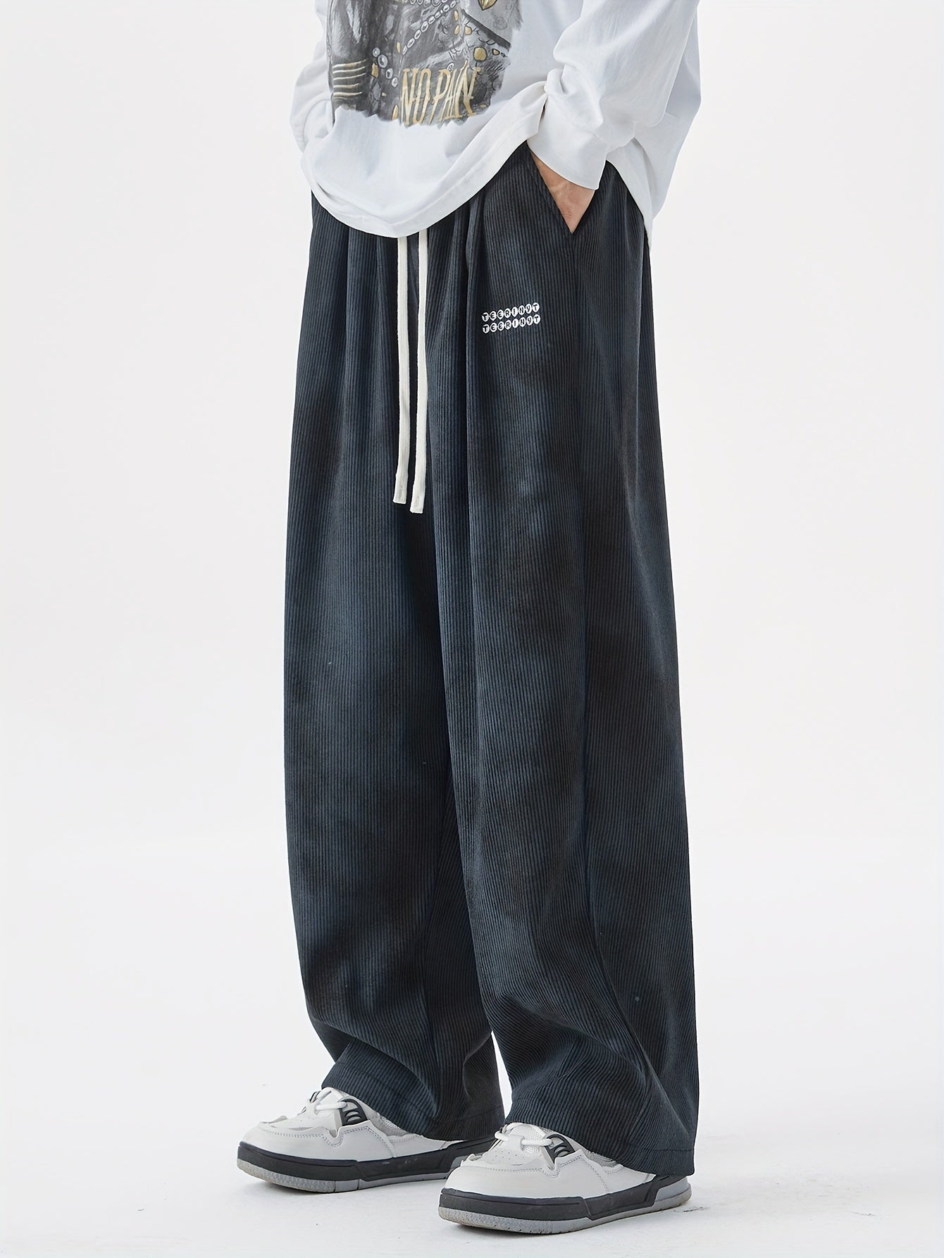 Men's Plus-Size Casual Drawstring Pants with Geometric Pattern Polyester Sports Trousers All-Season