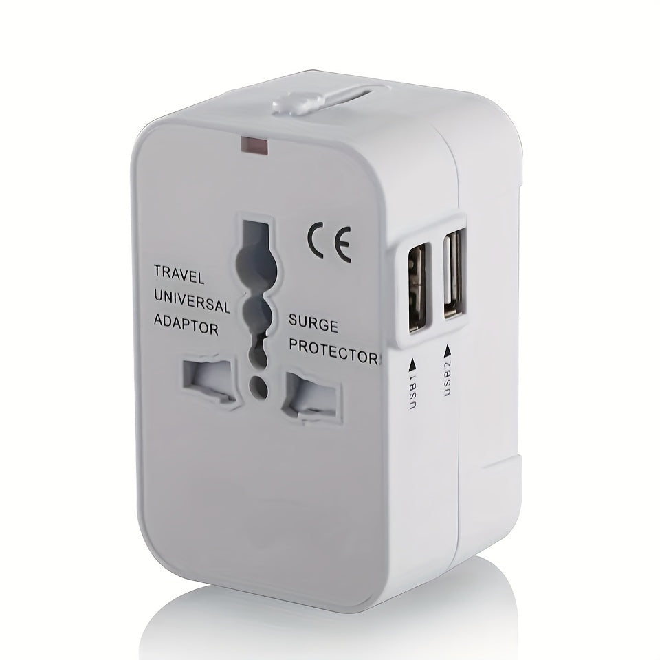 Universal Travel Charger with Dual USB Ports and Worldwide Compatibility