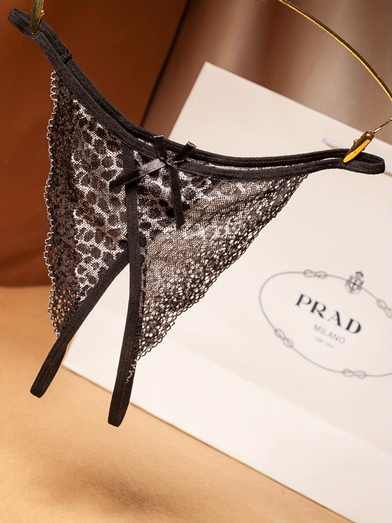 Women's Leopard Print Lace Trim Thongs with Bow Sexy Lingerie