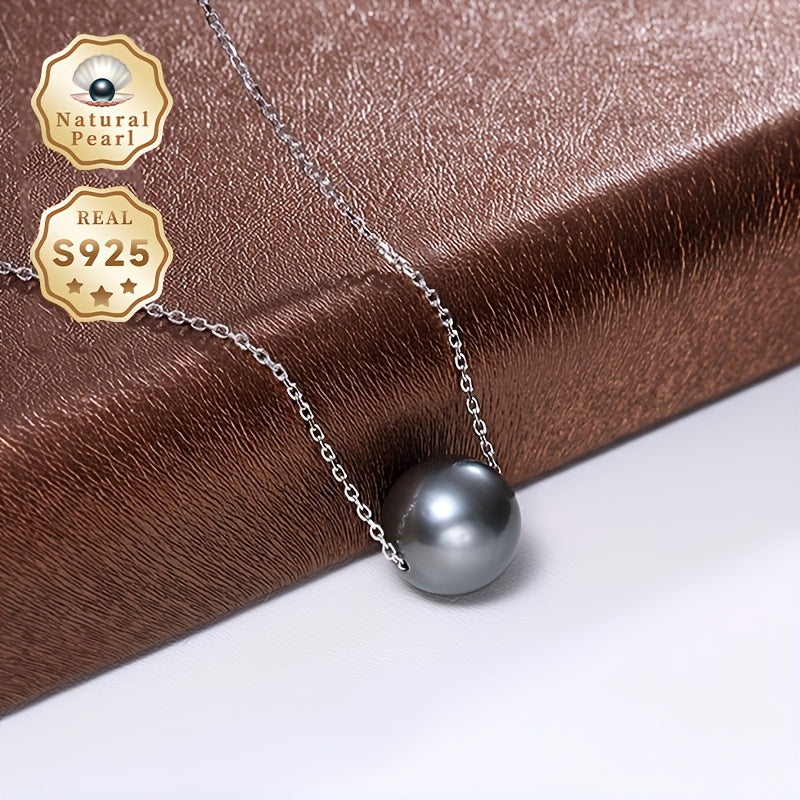 Black Pearl Pendant Necklace with S925 Silver Chain for Women