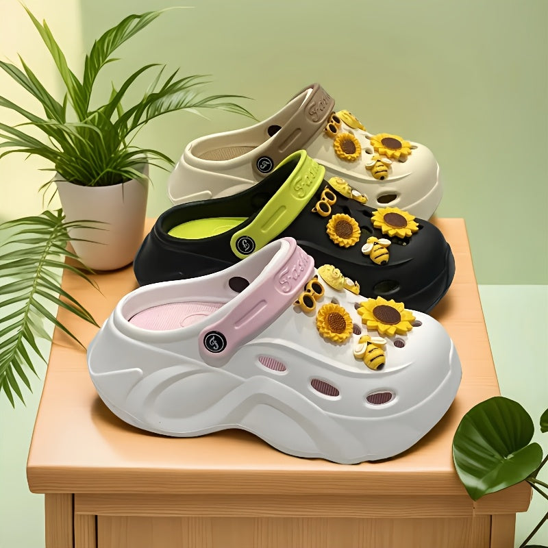 Women’s EVA Clogs with Sunflower Accessories Lightweight Breathable Beach Sandals