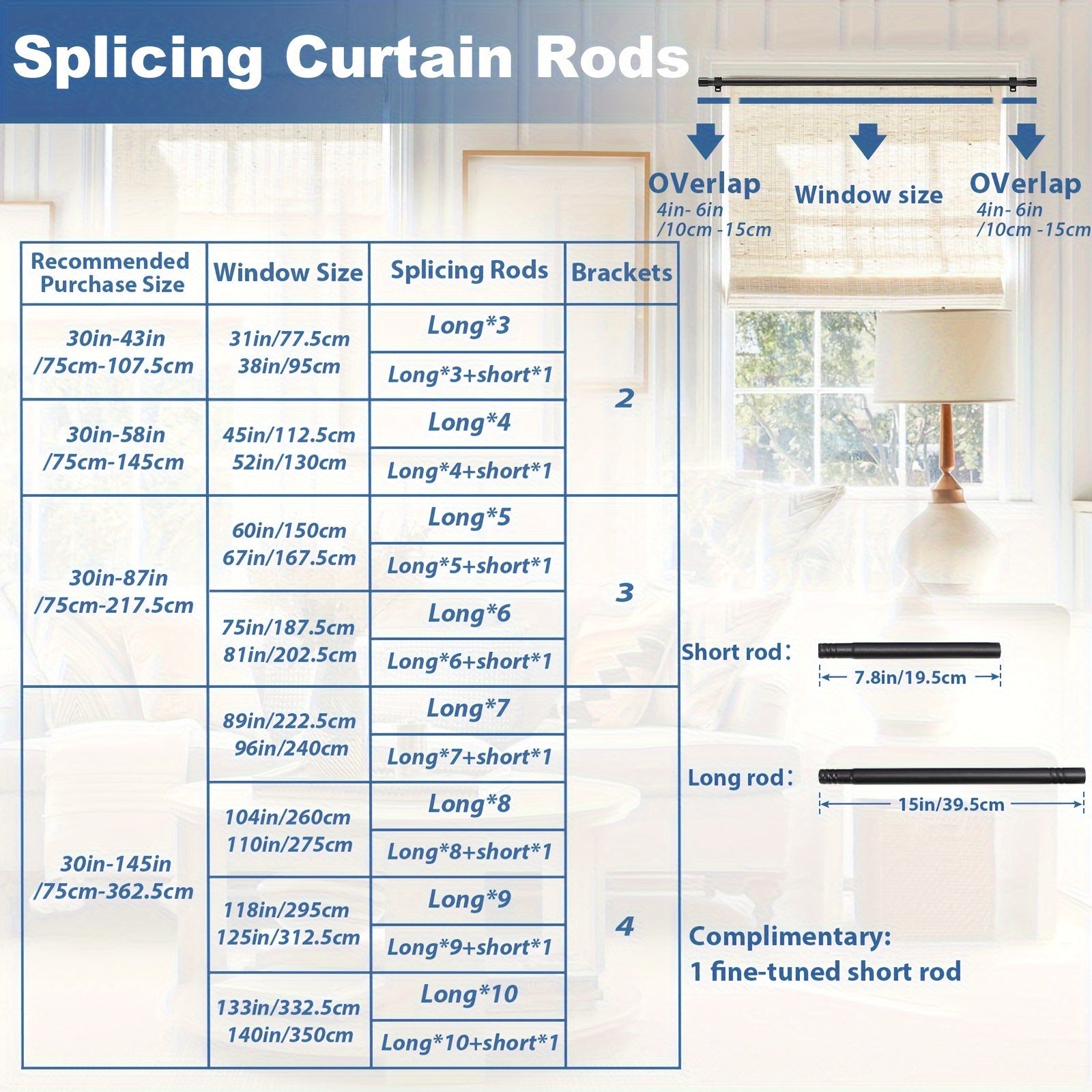 Adjustable Curtain Rod Set 30-87 Inches Matte Black Steel Support Up to 11.34 KG