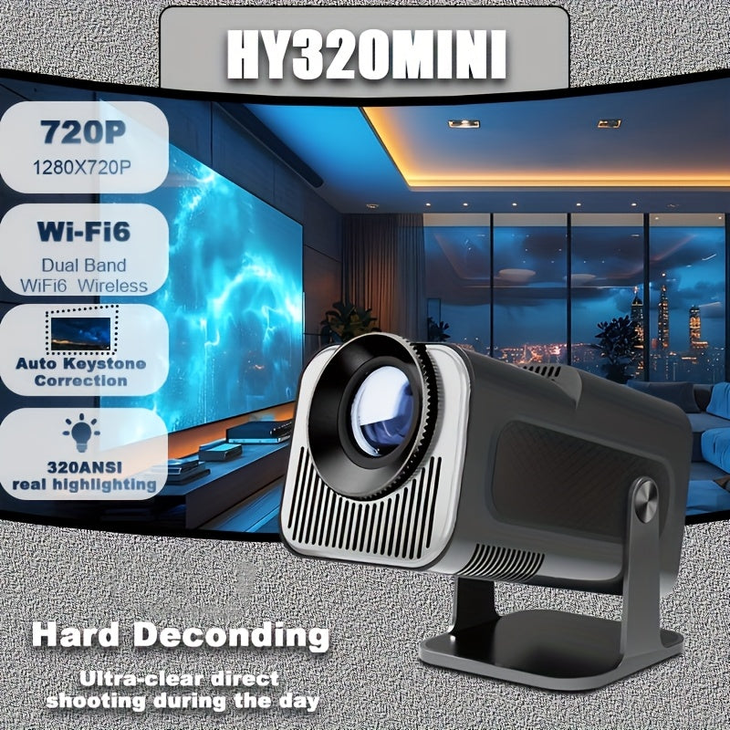 Android 11 Home Projector 720P with 320ANSI Brightness Dual Band WiFi6 Wireless 5.0 Auto Keystone 180° Rotation Portable Cinema