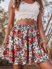 Pantalones falda con estampado floral para mujer, casuales, de pierna ancha, verano, tejidos florecientes