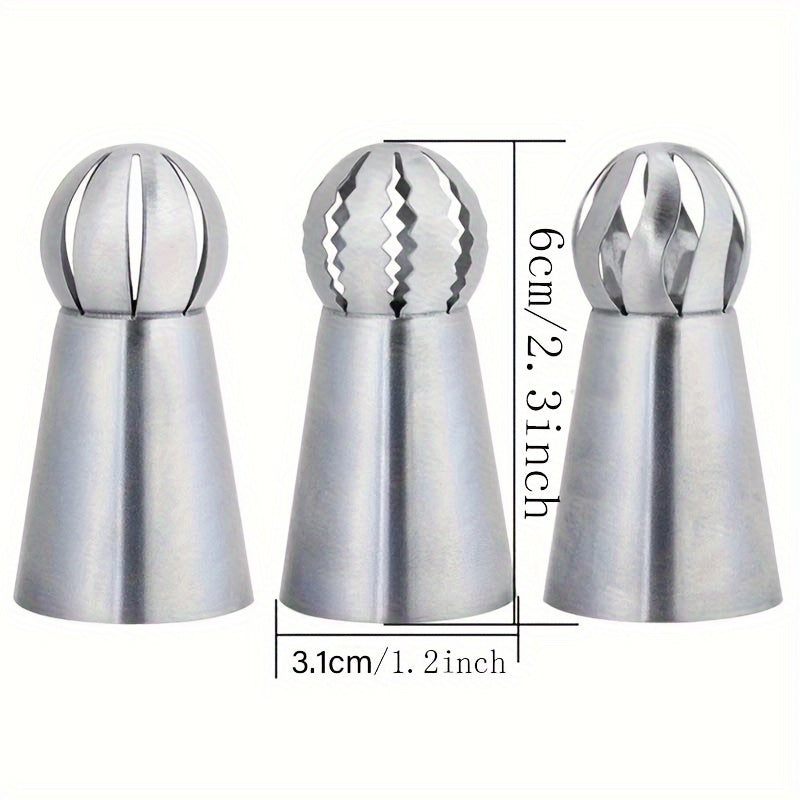 Set of 3 Stainless Steel Piping Tips for Cake Decorating and Icing Nozzles