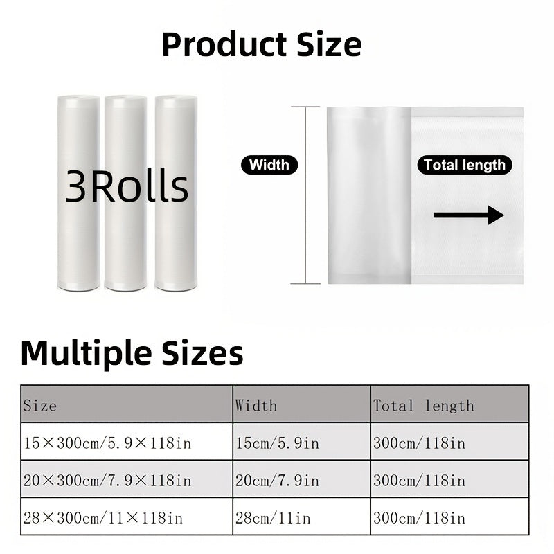 Vakuum yopish sumkalar 3 ta rulon, 3M teksturali BPA-free PE+PA sous vide va saqlash uchun