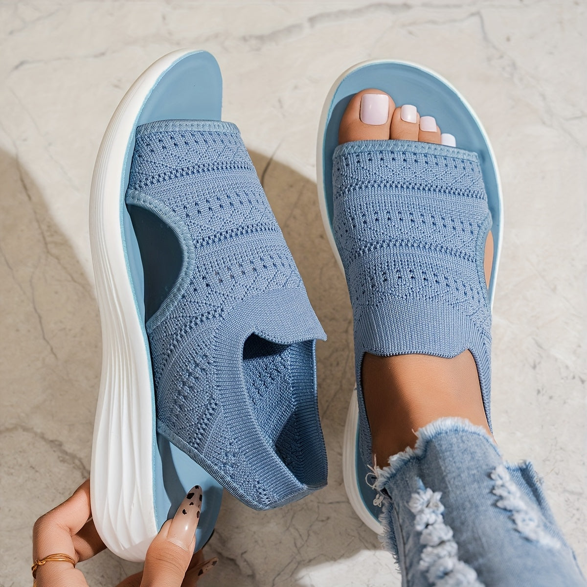 Women's Slip-On Sandals Breathable Fabric Upper Lightweight PU Sole Casual Summer Shoes for Travel Beach Daily Wear