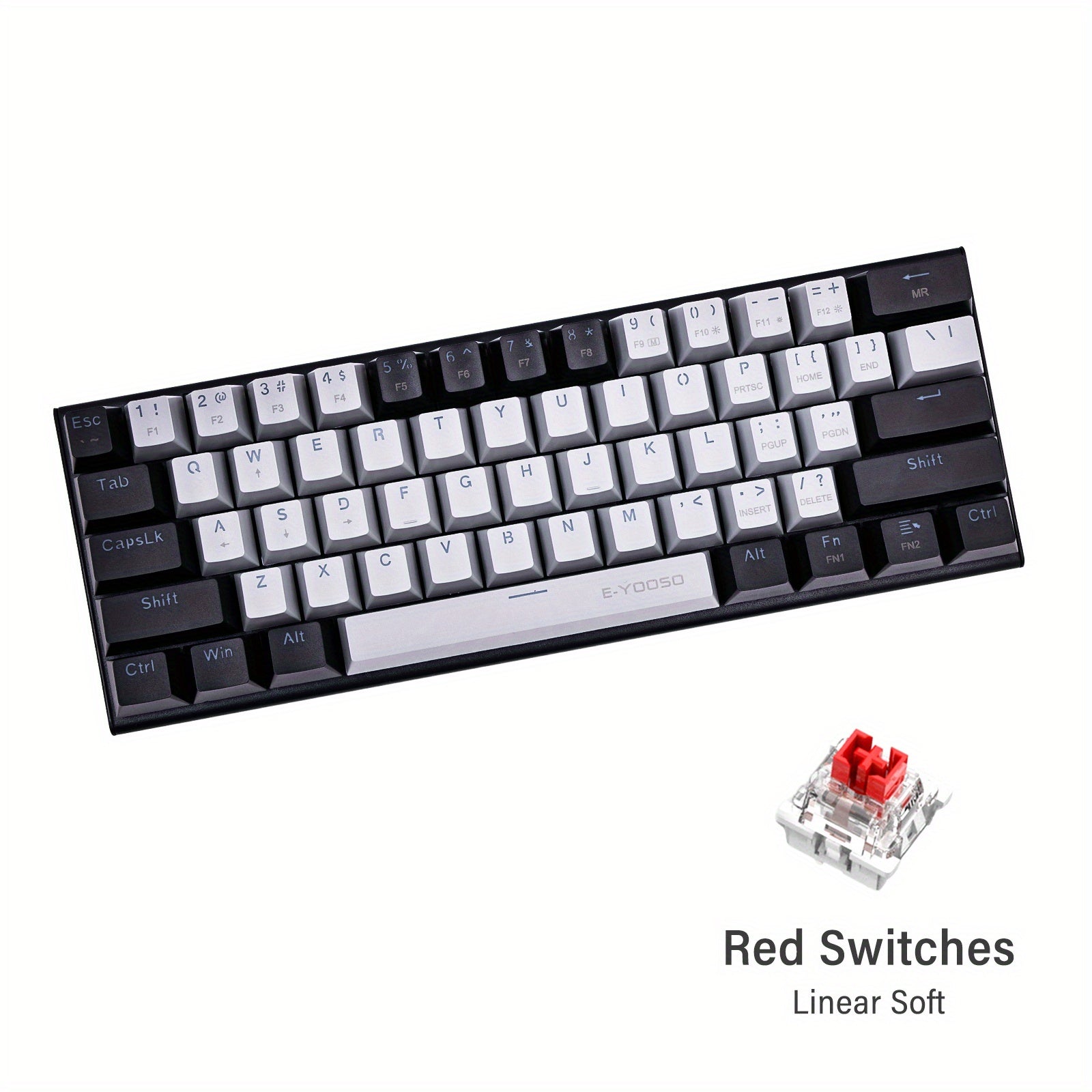60% Mechanical Gaming Keyboard LED Backlit Black Gray or White Gray Compact for Windows and Mac