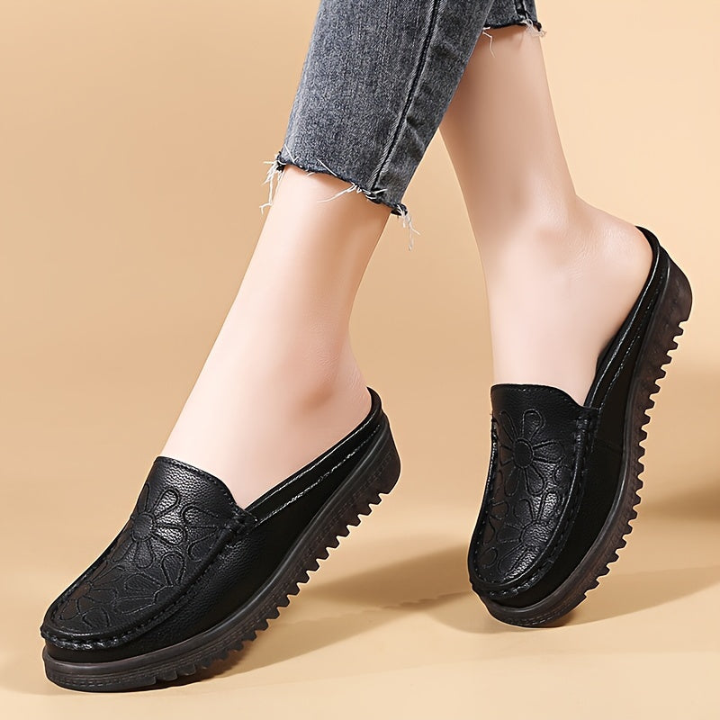 Women's Lightweight Slip-On Mules with Flat Heel and Plain Toe Man-Made Materials All-Season
