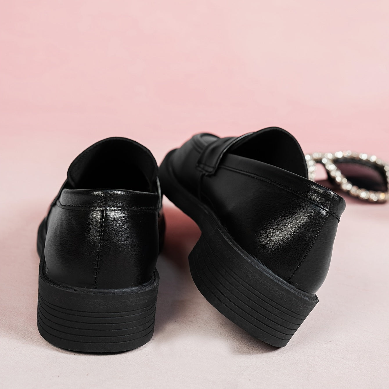 Women Black Loafers Pointed Toe Slip-On Mary Jane Shoes All-Season