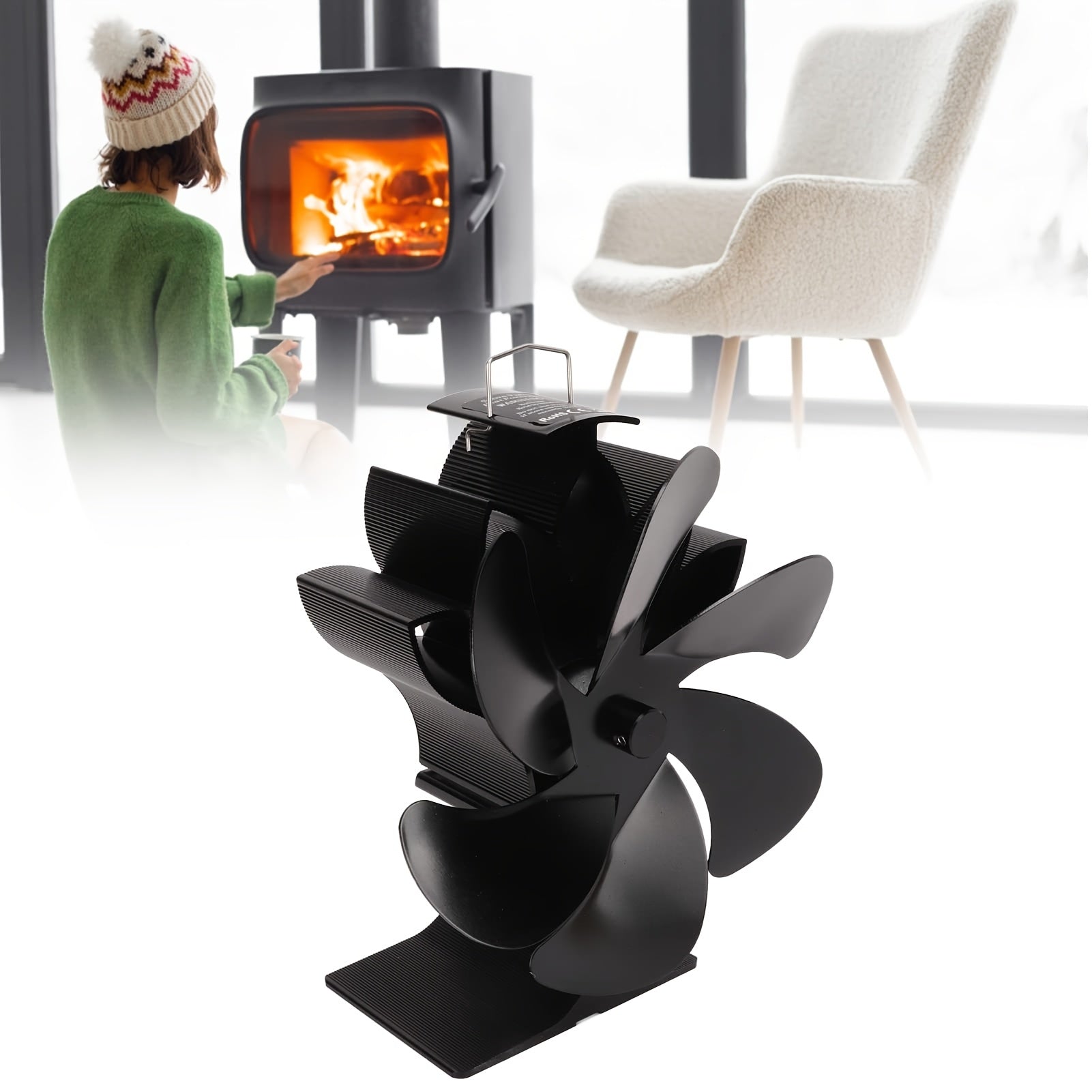 Black Eco-Friendly Stove Fan with 6 Blades Heat Powered Self-Starting