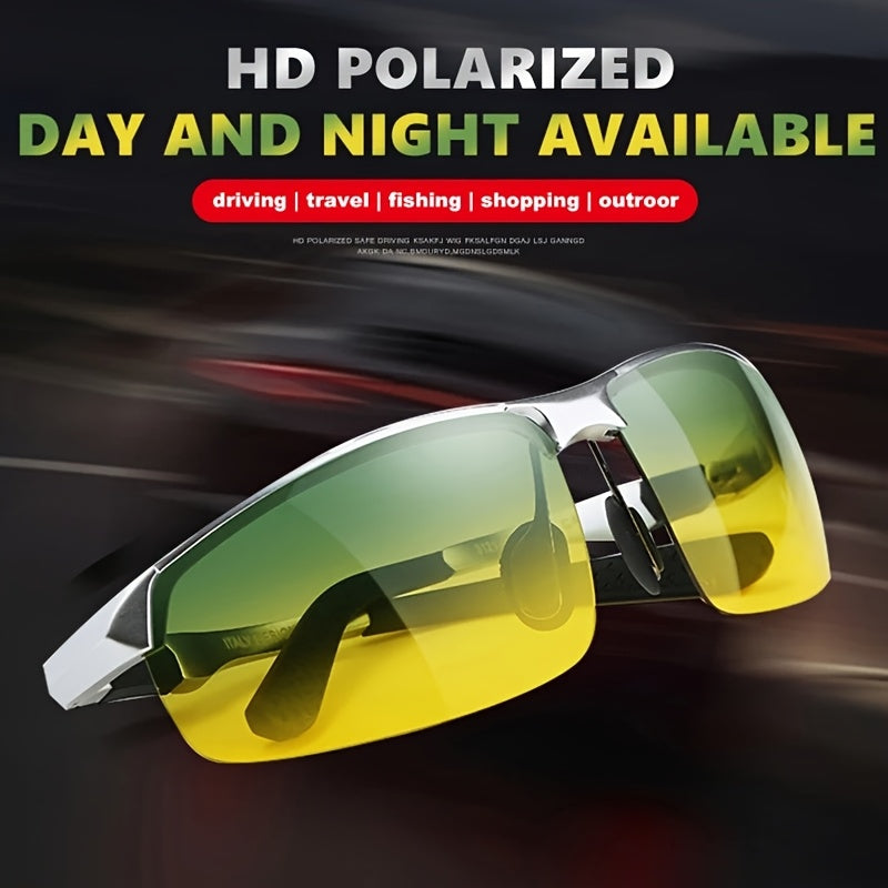 Men's Square Fashion Glasses with Green and Yellow Gradient Polarized Lenses for Driving and Sports