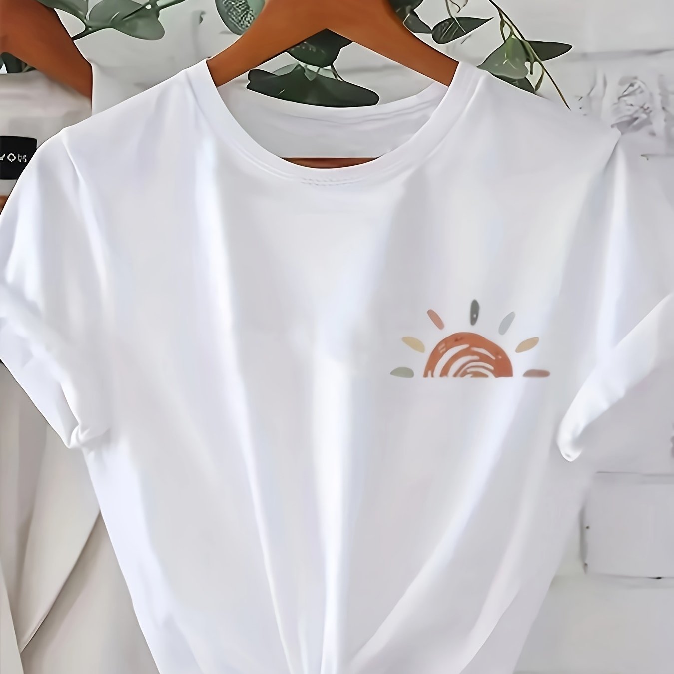 Women's Plus Size T-Shirt Short Sleeve Crew Neck Black Yellow Sunrise Casual Summer