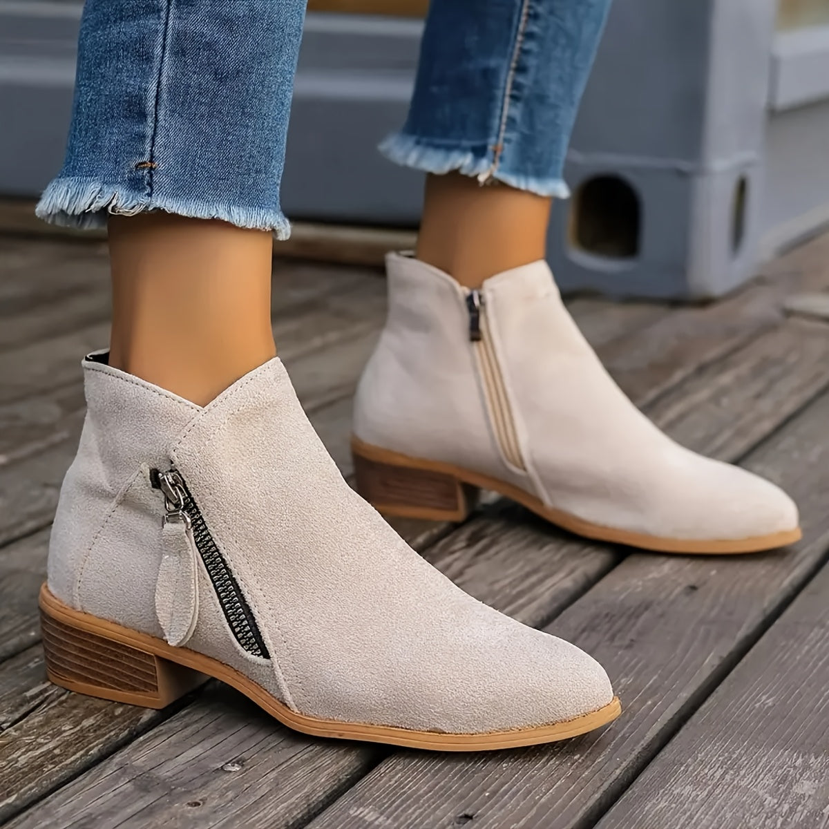 Women's Leather Zip-Up Ankle Boots Pointed Toe Casual Office Shoes