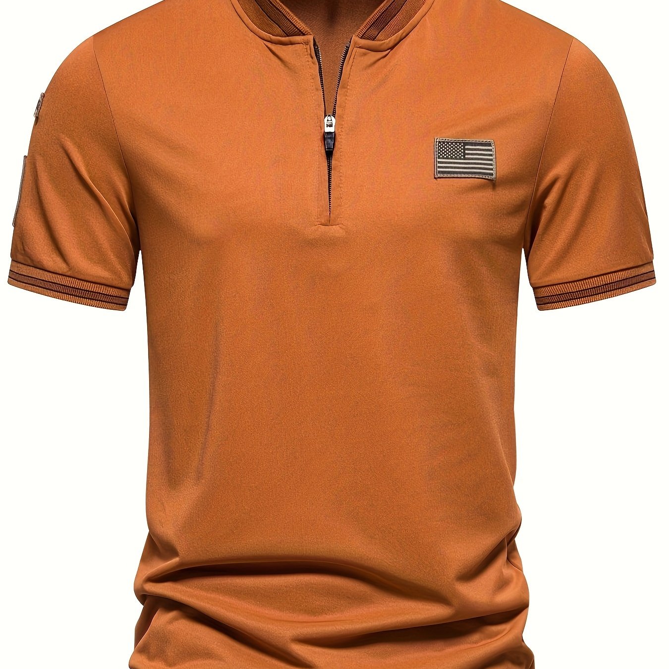 Men's Casual Polo Shirt with Stand-Up Collar and Flag Design Polyester Summer