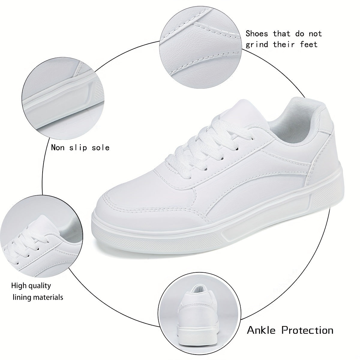 Women's White Casual Sneakers Lightweight Lace-Up Low-Top Round Toe