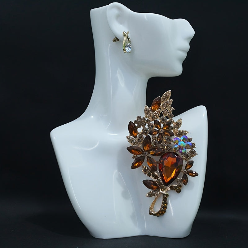 Flower-Shaped Rhinestone Brooch for Women, Elegant Lapel Pin for Dresses and Coats