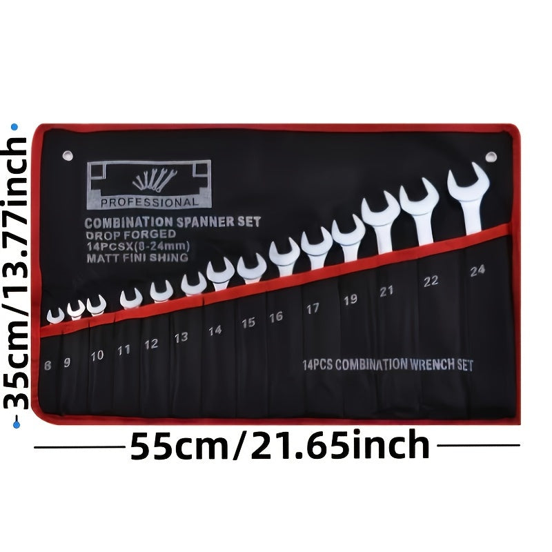 14-Piece Steel Hand Tool Set with Extended Ratchet Wrench and Dual-End Hex and Flat Heads