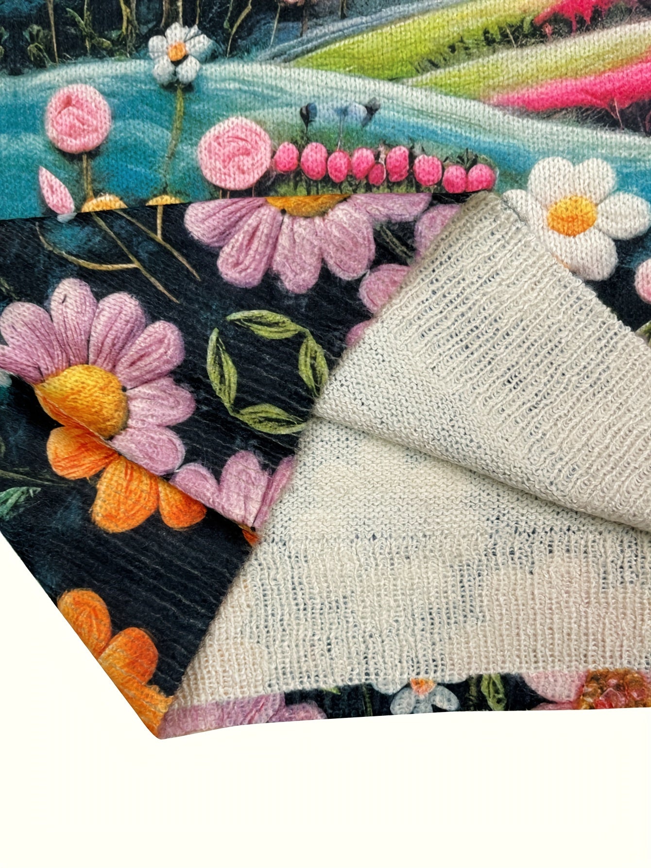 Suéter de punto de manga larga con cuello redondo y estampado floral para mujer talla grande