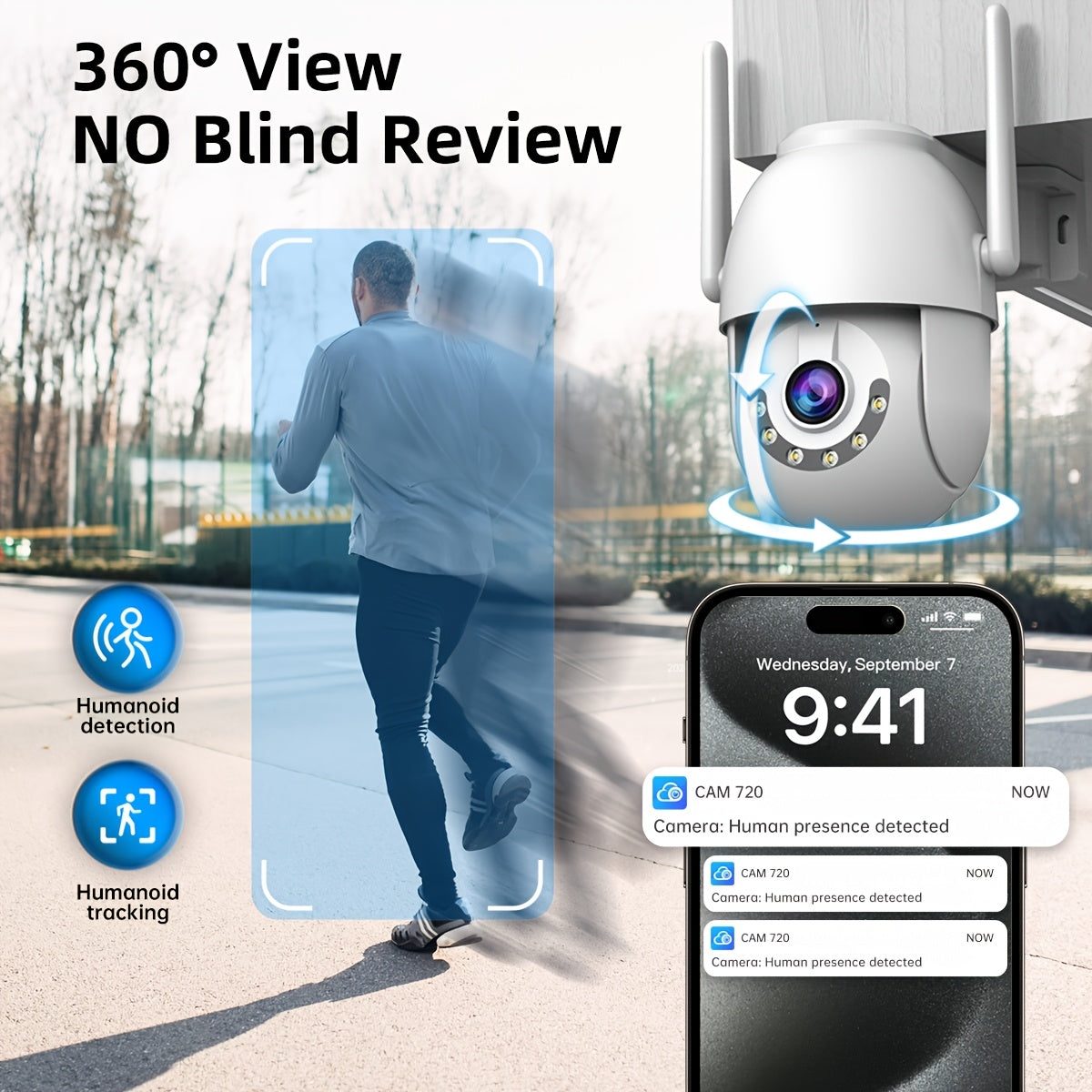 3MP HD WiFi Indoor Outdoor Security Camera with Two-Way Audio AI Motion Detection Night Vision