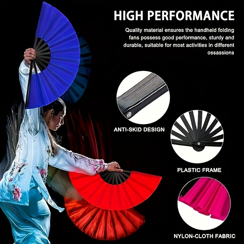 Foldable Nylon Cloth Fan for Dance Martial Arts Performance Non-Skid Grip