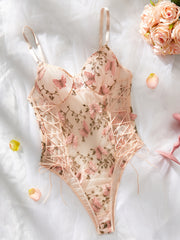 Bodies de felpa con bordado de osito y floral transparente para mujer