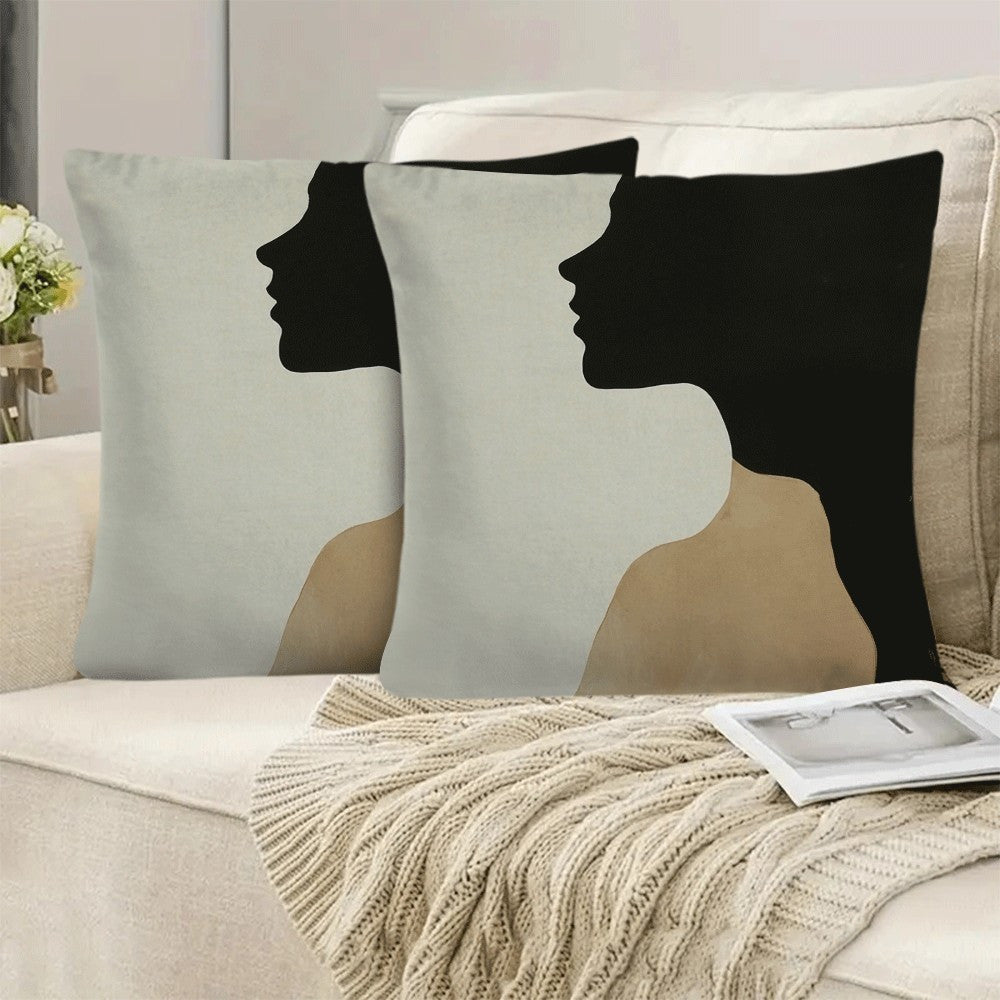 Set of 2 Abstract Face Silhouette Pillow Cases 45.72cm Flannel Zipper Machine Washable