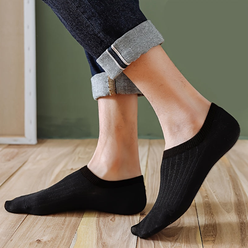 Men's Summer Invisible Socks 10 Pairs Ultra-Thin Breathable Vertical Pattern