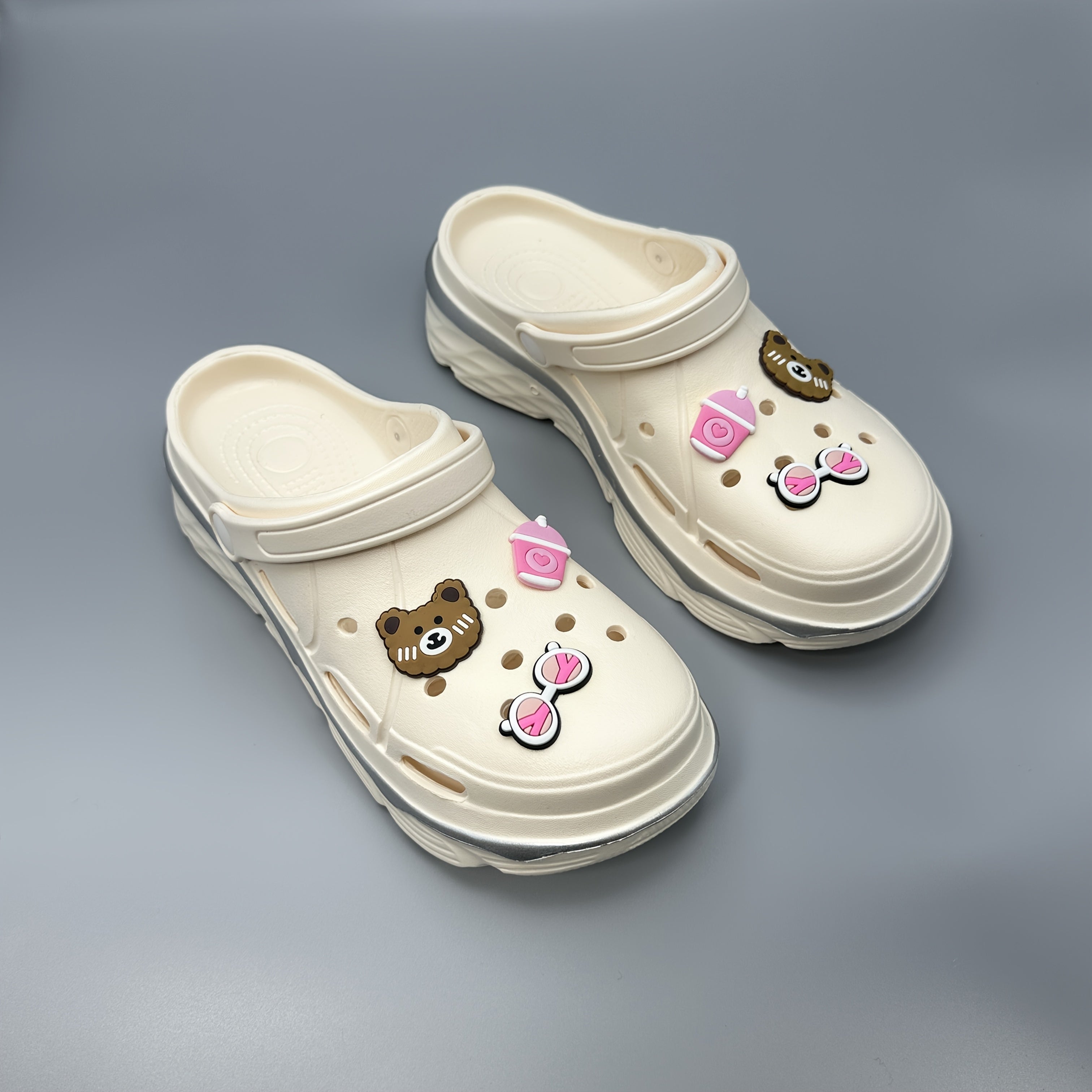 Women's Bear Cartoon Slippers EVA Clogs with Pink Bow Indoor Outdoor