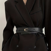Vintage Women's Coat Dress with Wide Waistband Detachable Girdle and Pin Buckle in PU Leather