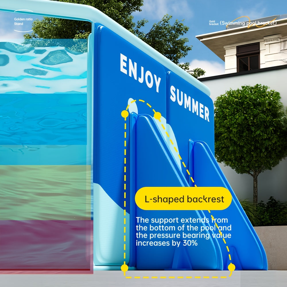 Inflatable Rectangular Pool for Ages 14+ Durable PVC Family Pool 21L-100L