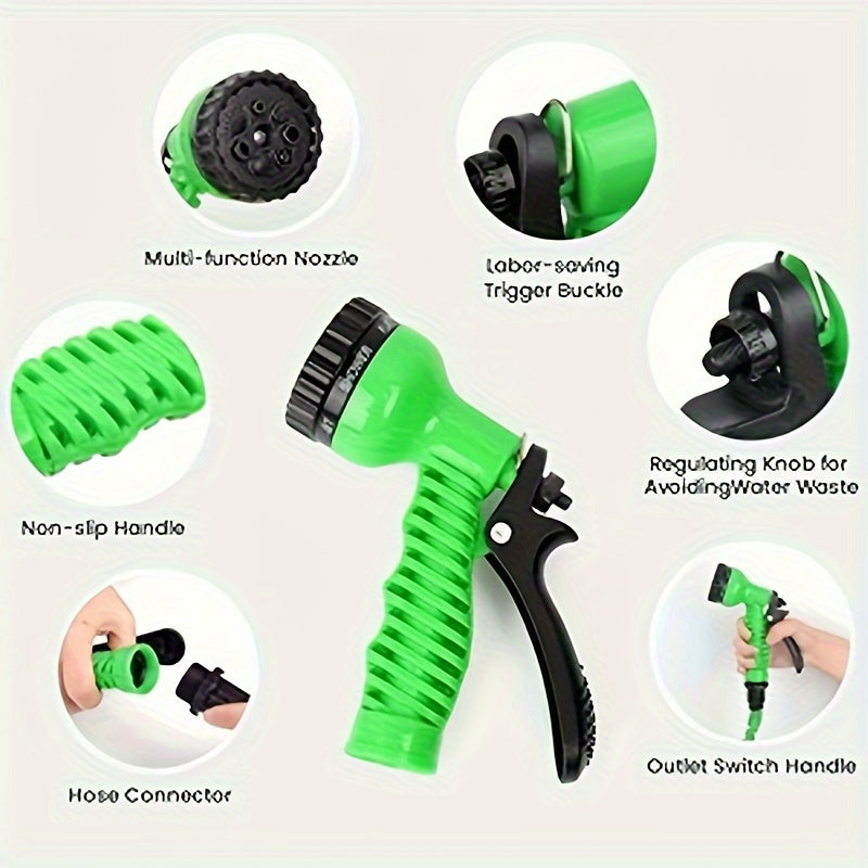 Expandable Green Garden Hose Set 22.86 30.48 38.1 Meters Flexible Retractable High-Pressure Nozzle Connectors