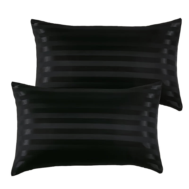 Black Hypoallergenic Polyester Pillow Cover with Satin Stripe for Bed