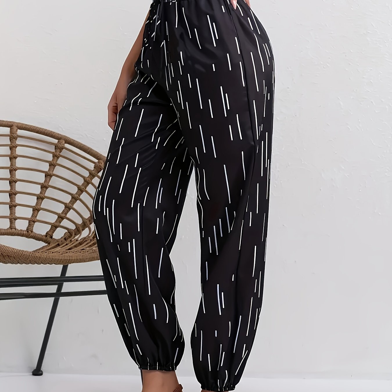 Pantalones holgados de mujer talla grande con estampado abstracto