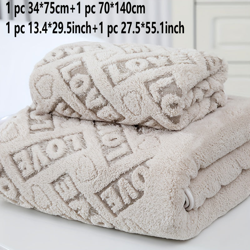 2 dona Coral Velvet yuvinish va vanna to'plami, qo'l sochiqlari va vanna o'rash bilan, 34x75cm yoki 70x140cm