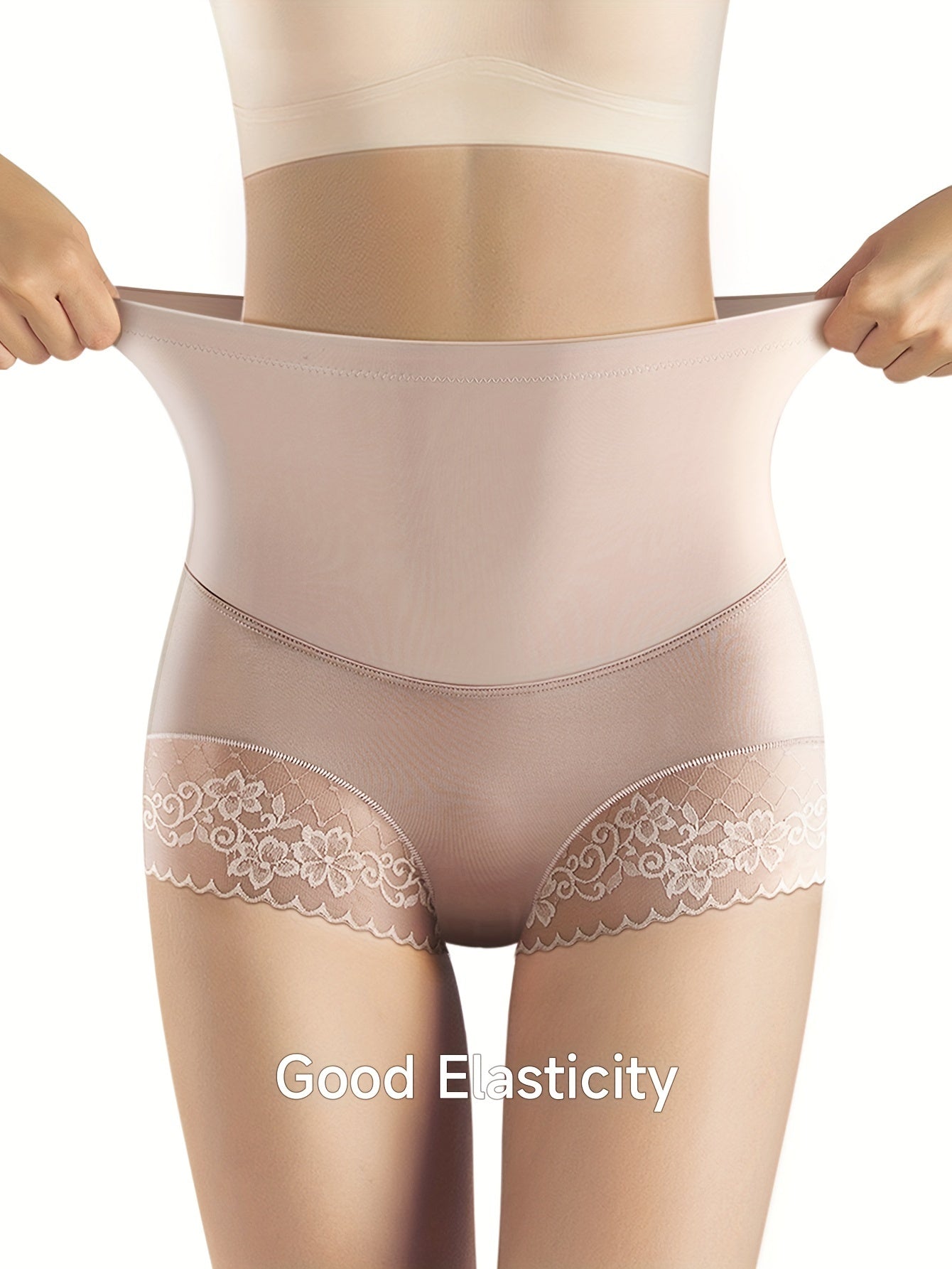 Women's High Waist Lace Trim Briefs 4 Pack Tummy Control Breathable Stretch