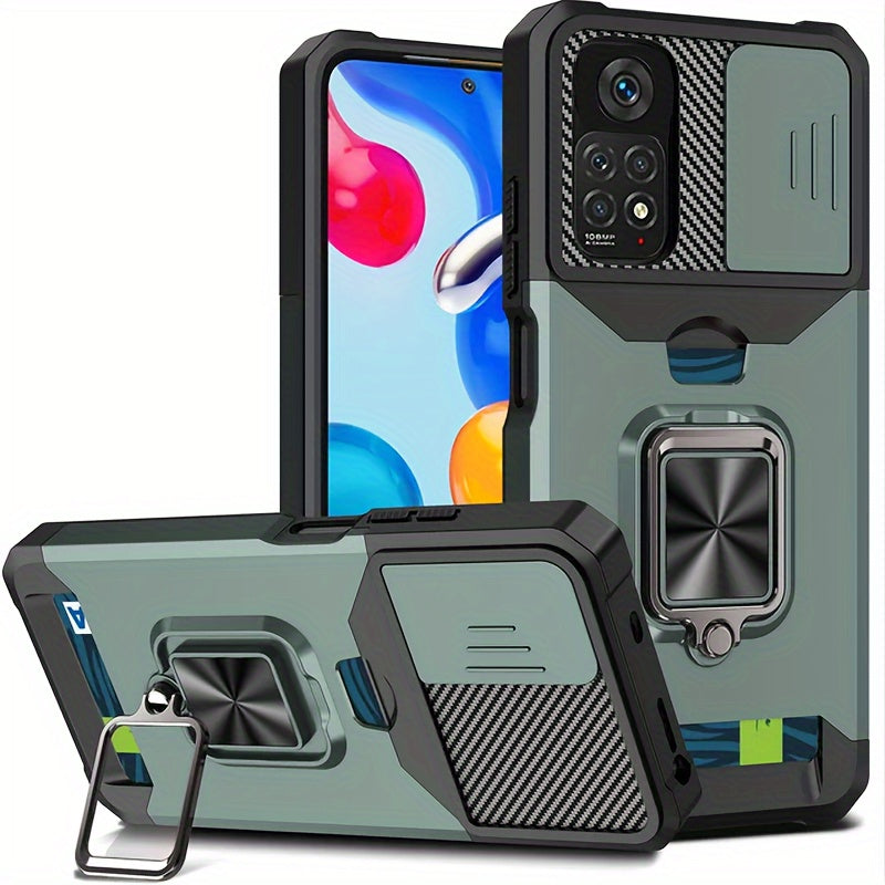 Heavy-Duty Shockproof Phone Case with Metal Stand and Card Slot for Redmi Note 13 Pro Plus 12 Pro 11 Pro