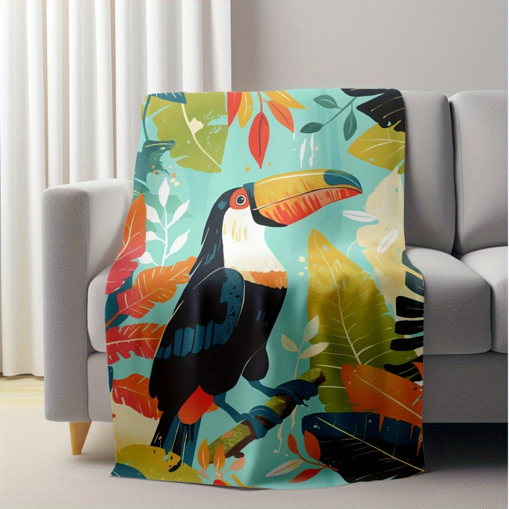 Lightweight Plush Flannel Blanket with Tropical Toucan Design for Home and Travel