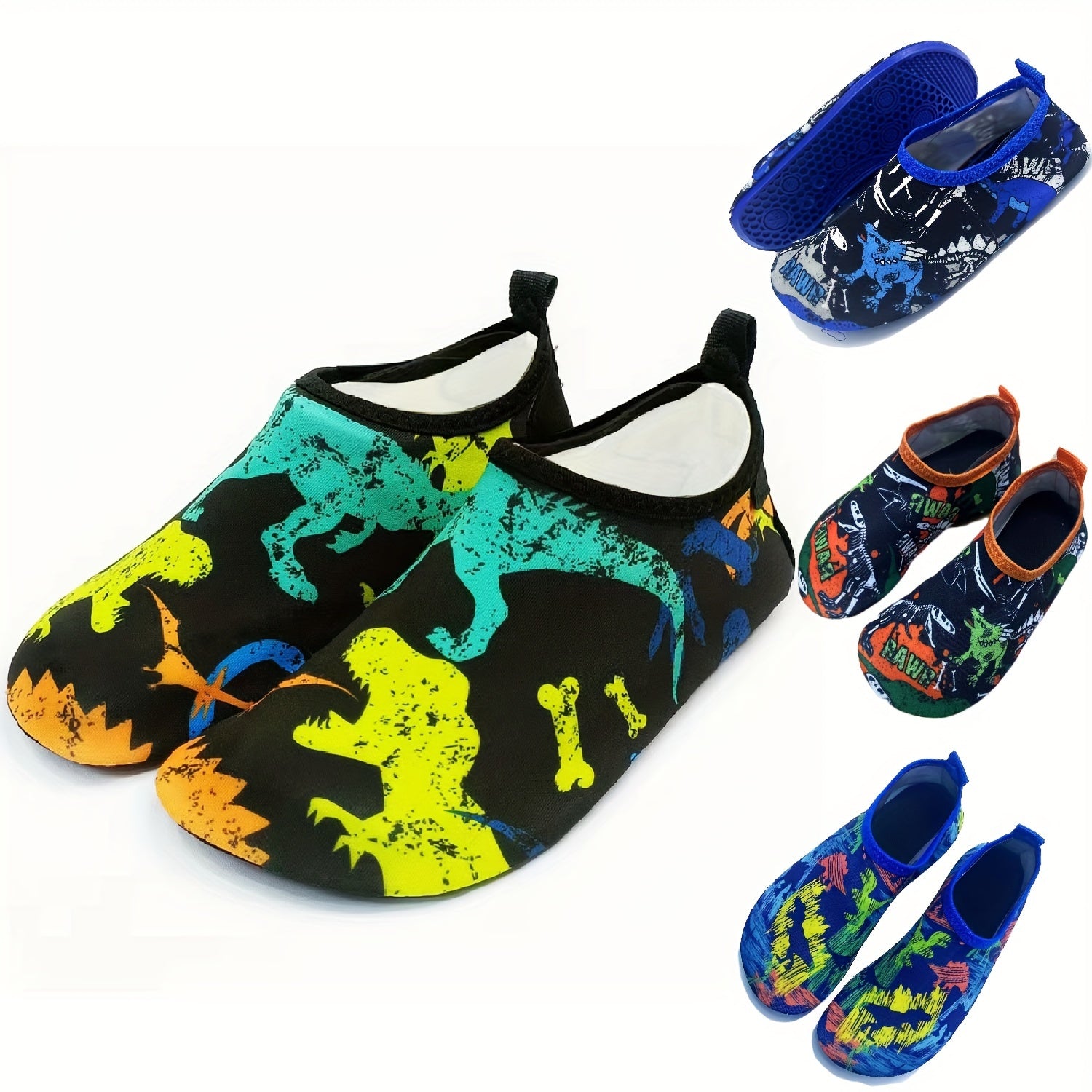 Kids Water Shoes Slip-On Dinosaur Print Quick Dry Outdoor Casual