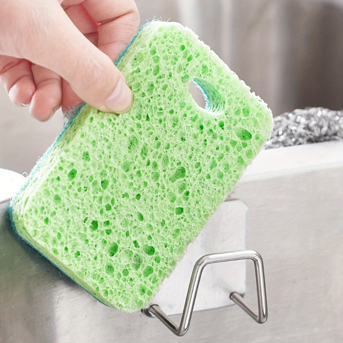 Stainless Steel Sponge and Scrubber Holder with Draining Hooks for Kitchen Bathroom