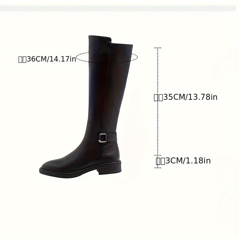 Women's Black Mid-Calf Boots Synthetic Chunky Heel Zipper Closure