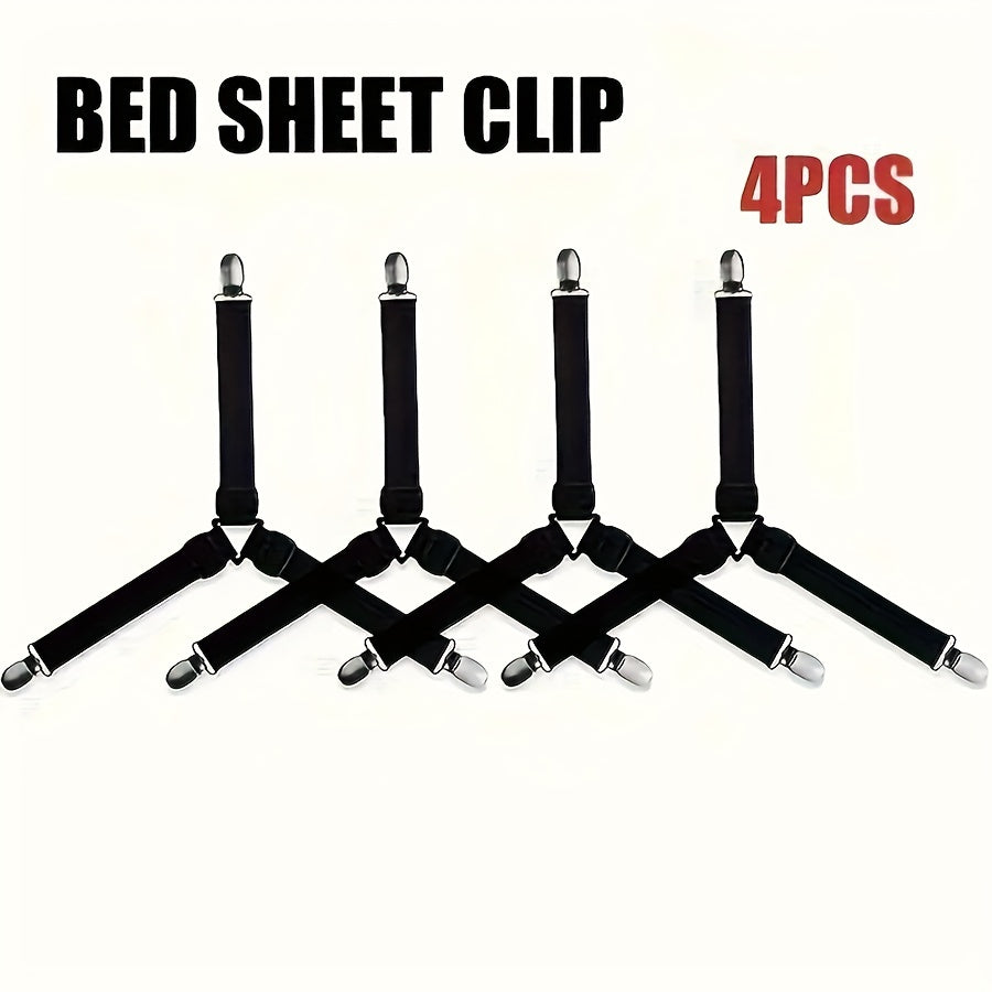 Set of 4 Adjustable Elastic Bed Sheet Straps Black and White for Secure Fit