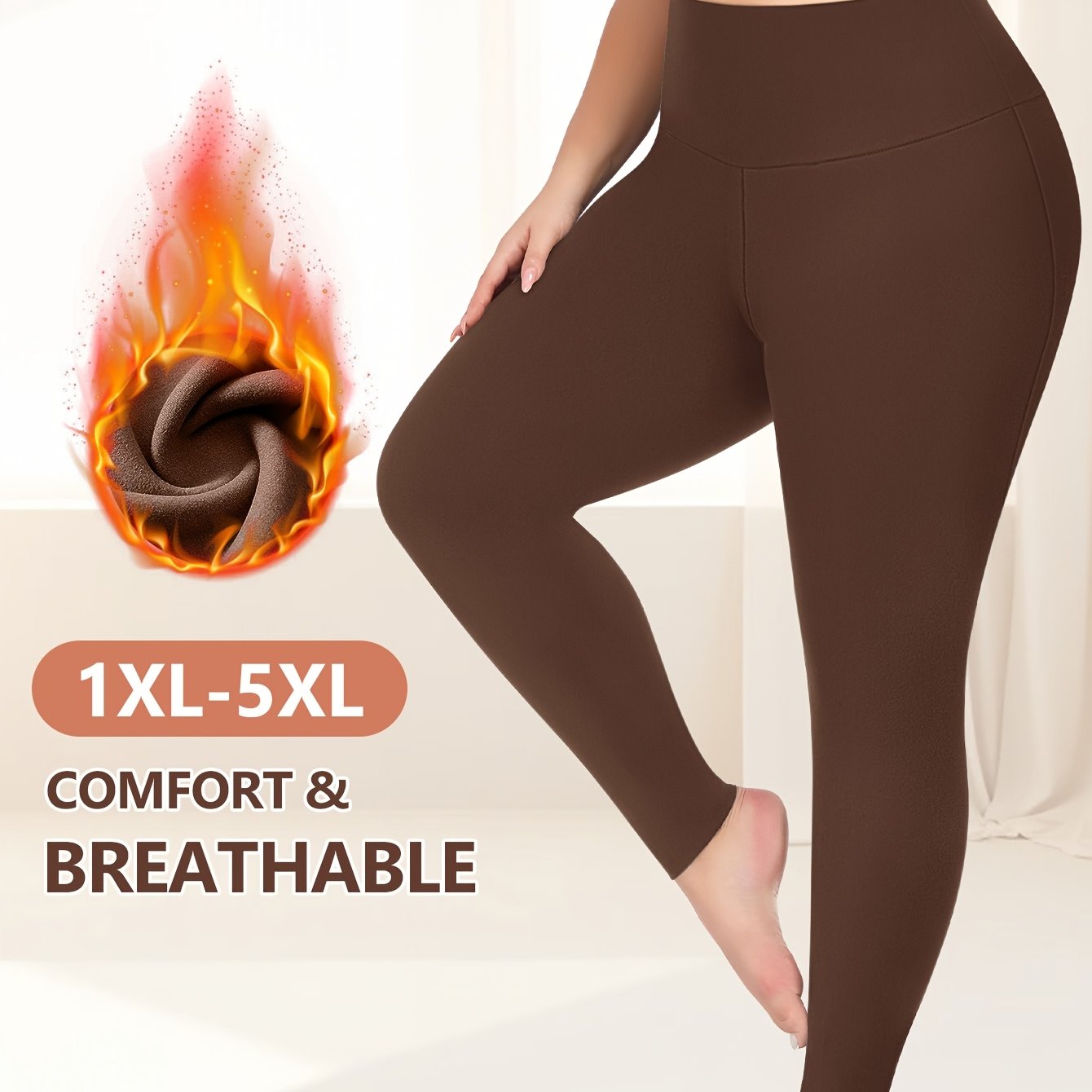 Plus Size Womens Thermal Fleece-Lined Leggings Stretchy Warm Winter
