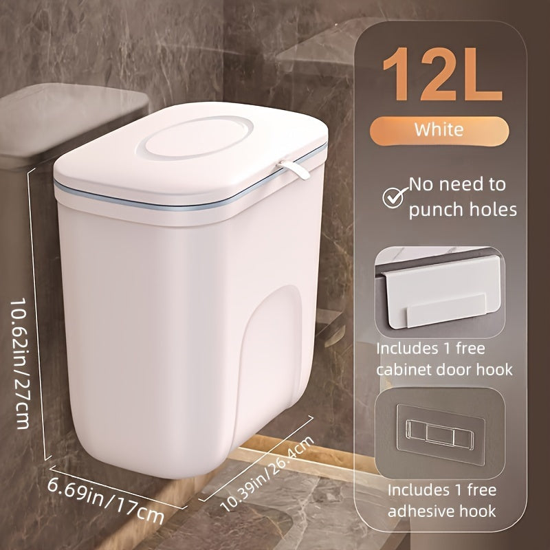 Hanging Trash Can with Lid for Bathroom Toilet and Diapers Plastic Waste Bin