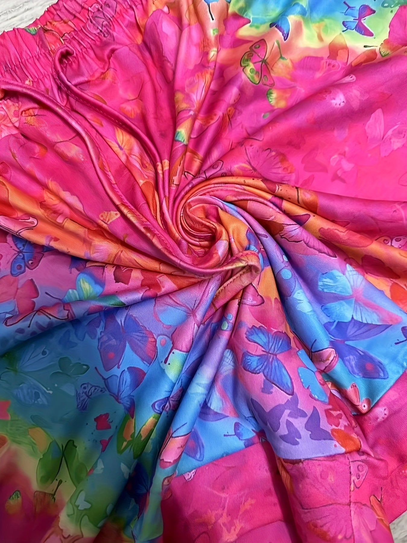 Шорты для женщин больших размеров casual с принтом бабочек, регулируемый пояс, легкая летняя ткань