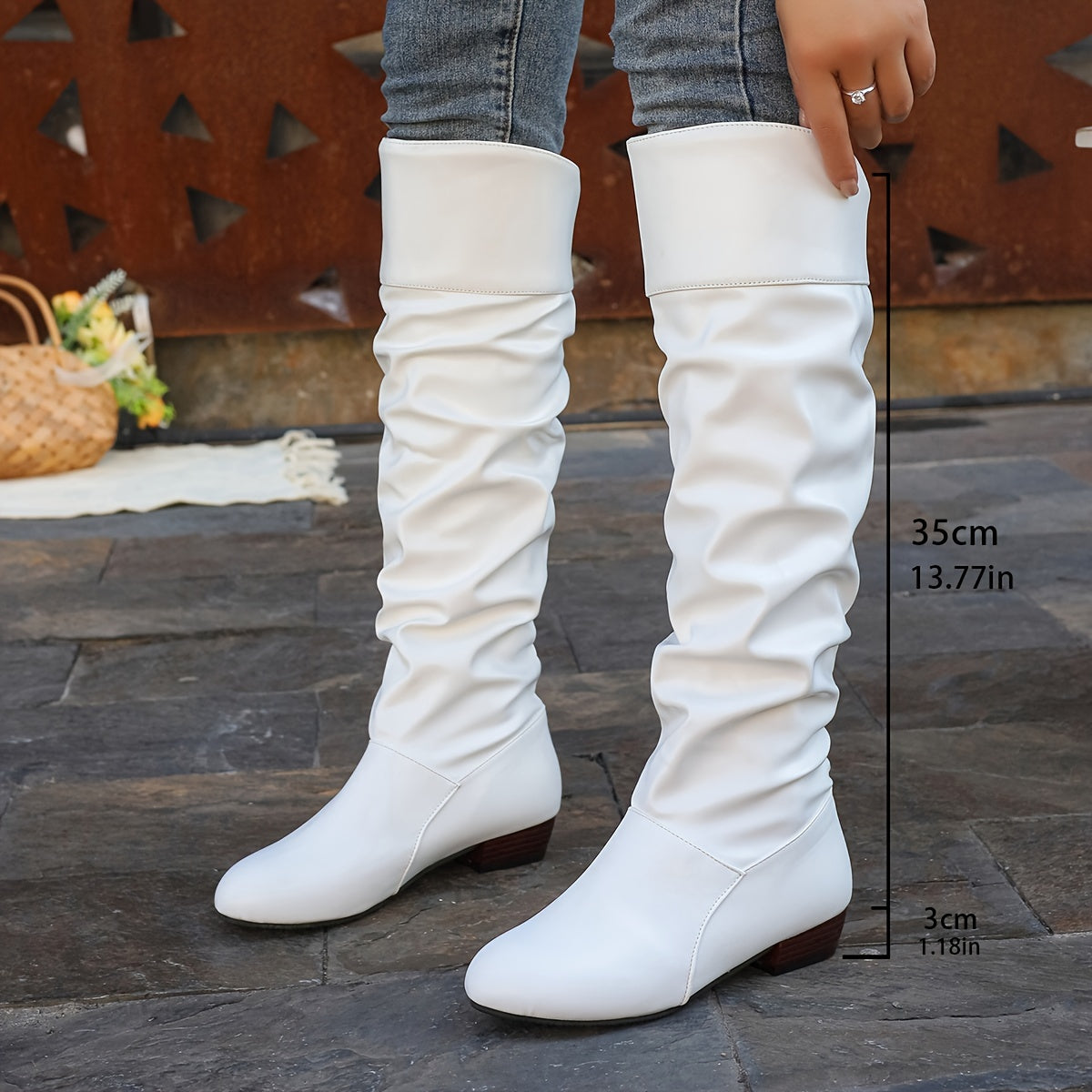 Women's Solid Color Chunky Heel High Knee Winter Boots