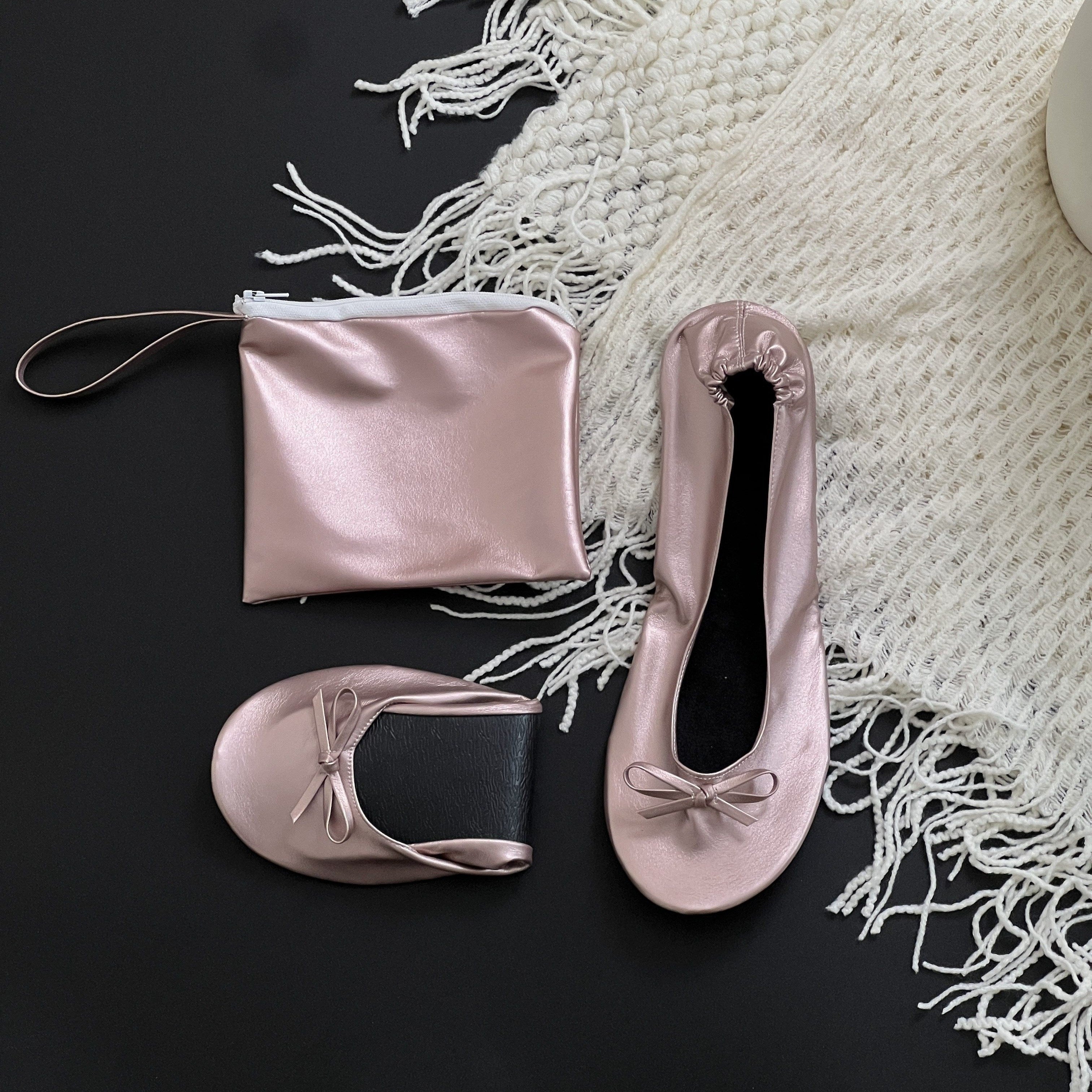 Women's Soft Sole Ballet Flats, Foldable Wedding Dance Shoes, Solid Color